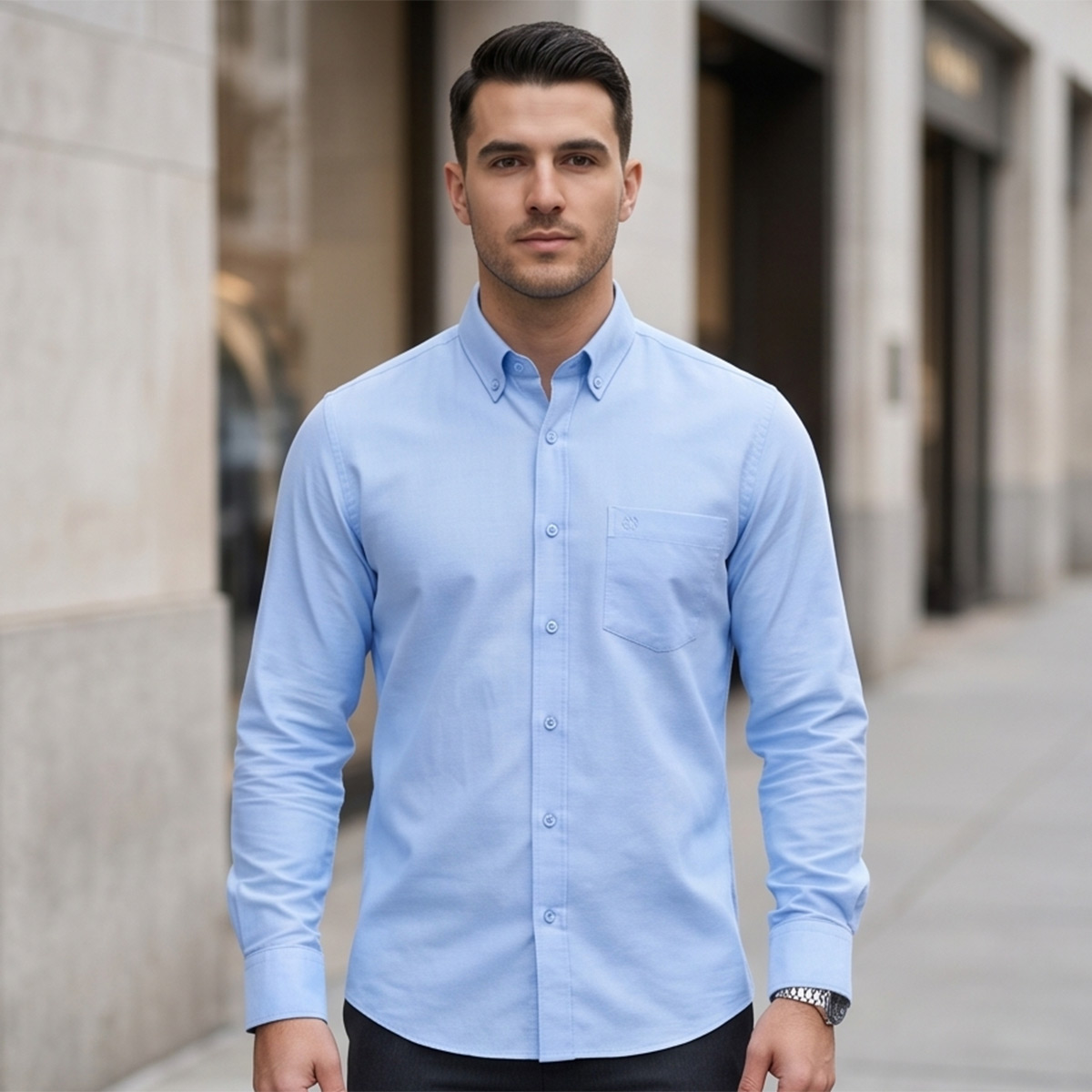 Men Regular Formal Shirt Sky Blue Long Sleeve