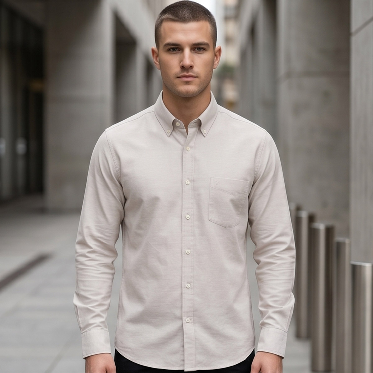 Men Regular Formal Shirt Beige Long Sleeve
