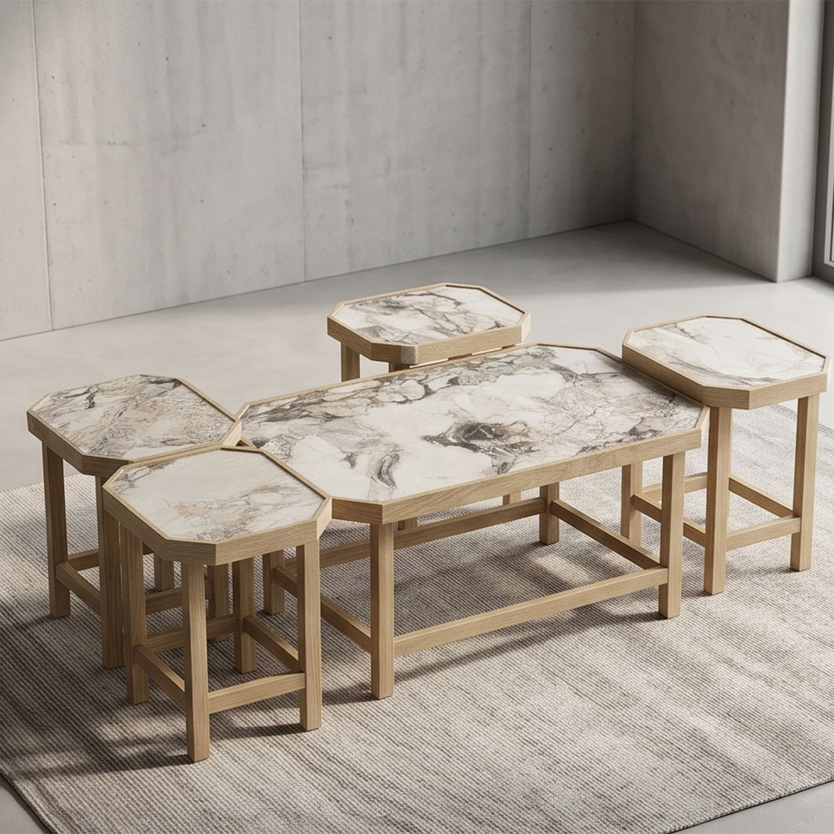 Modern Tea Table Set Rectangle 1+4