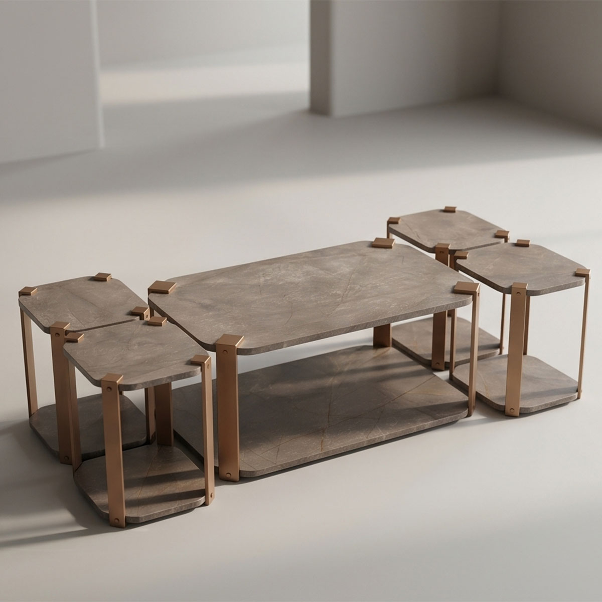 Modern Rectangular Tea Table Set 1+4