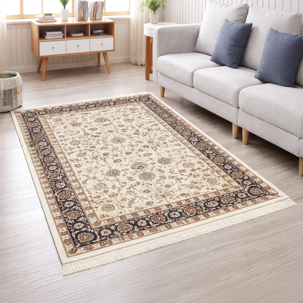 Kashan Rug Cream Navy 100x200