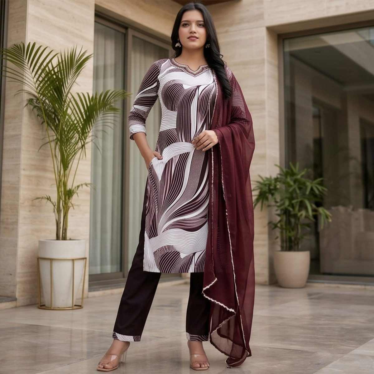 Ready Made Chiffon Ankle Length Set 3 Piece