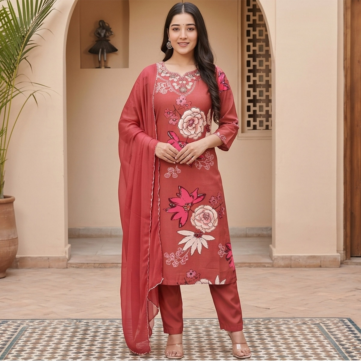 Ready Made Chiffon Ankle Length Set 3 Piece