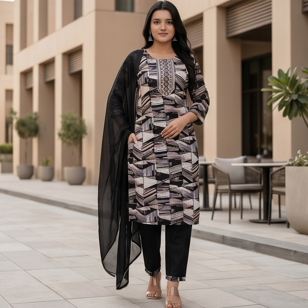 Ready Made Lawn Knee Length Set 3 Piece