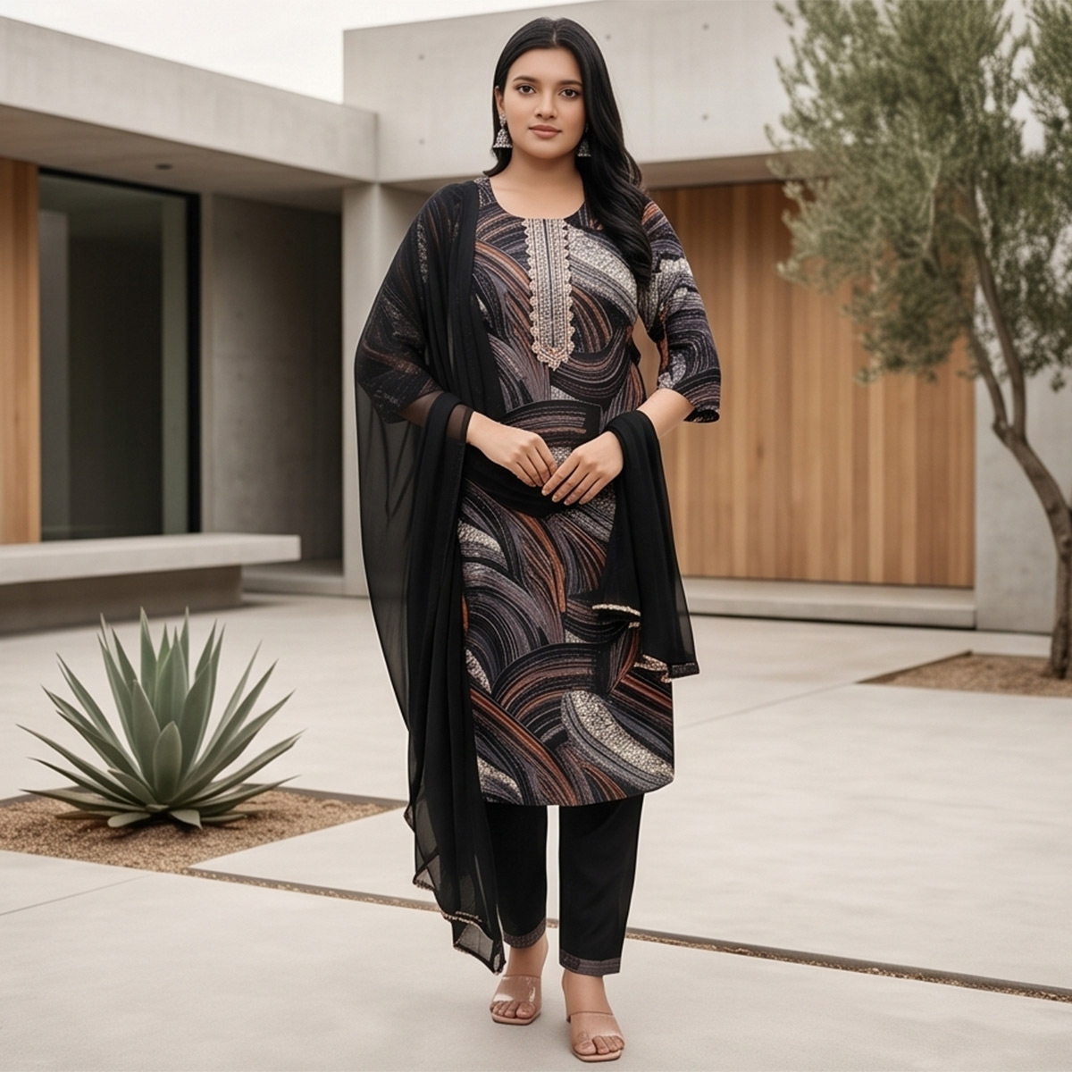 Ready Made Lawn Knee Length Set 3 Piece