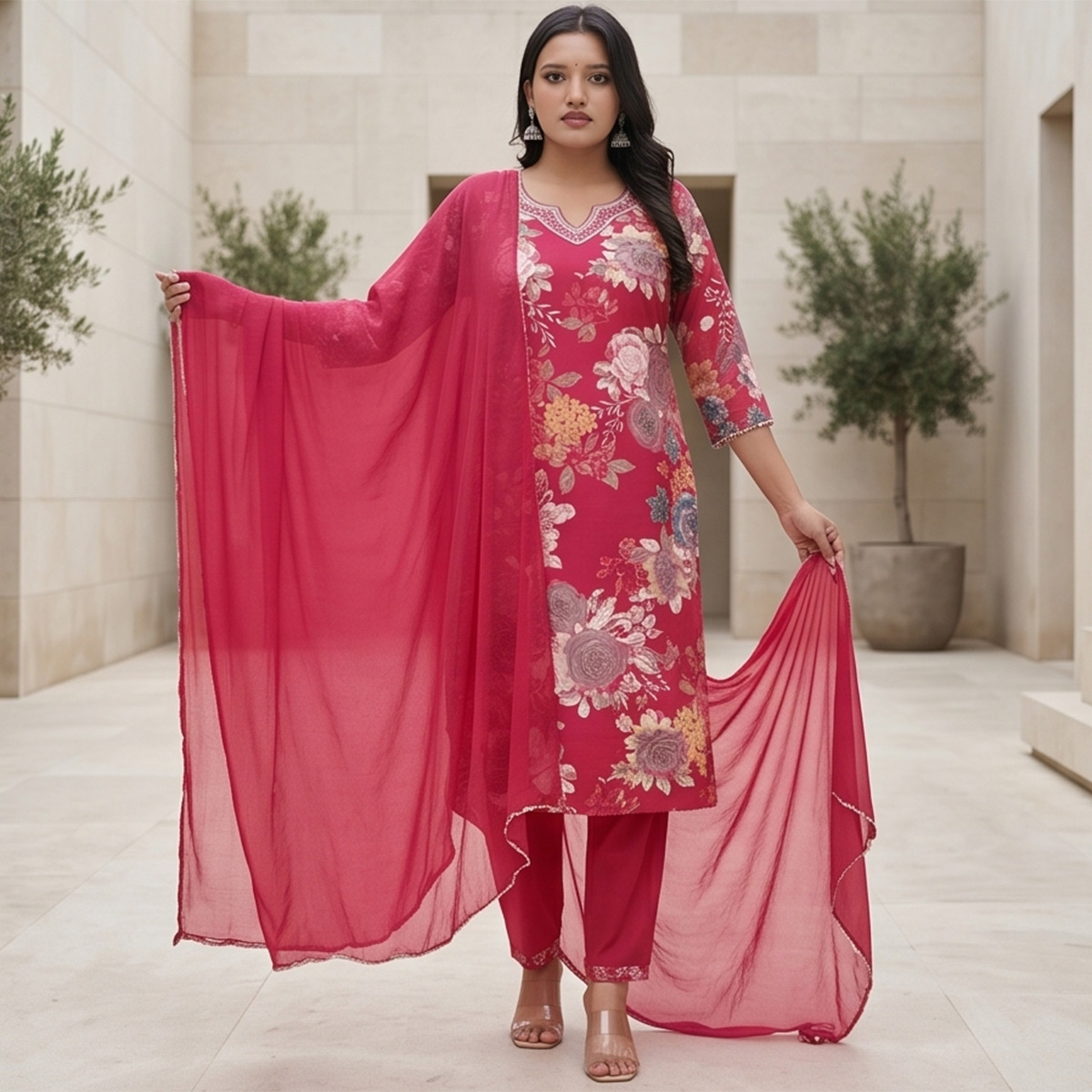 Ready Made Lawn Knee Length Set 3 Piece