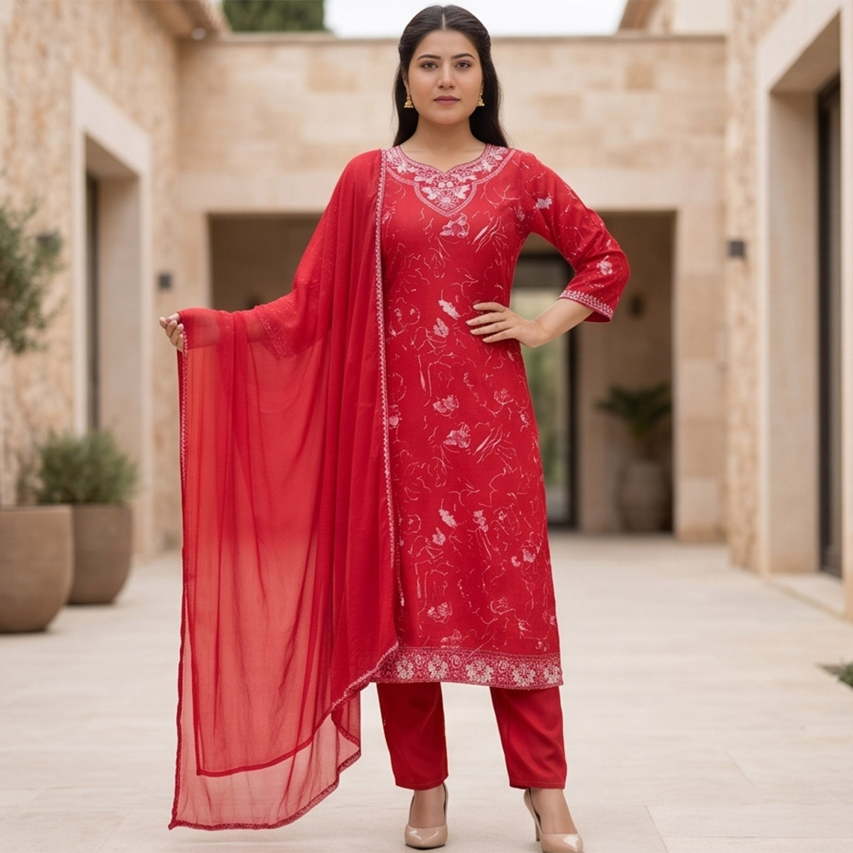 Ready Made Lawn Knee Length Set 3 Piece