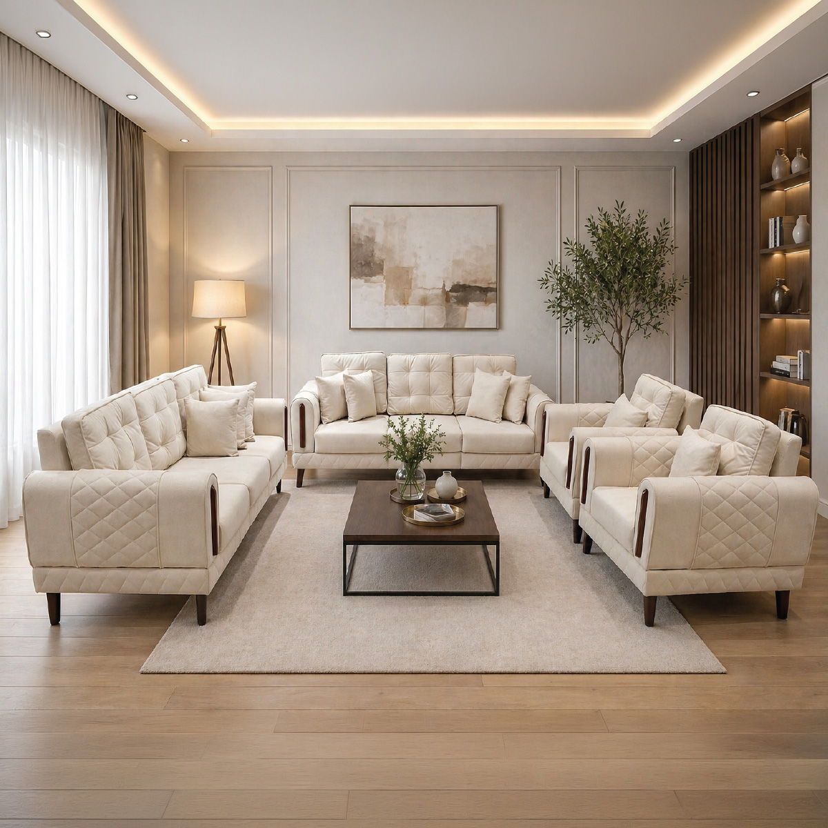 Bloom Fabric Sofa Set Modern 3 Plus 3 Plus 1 Plus 1