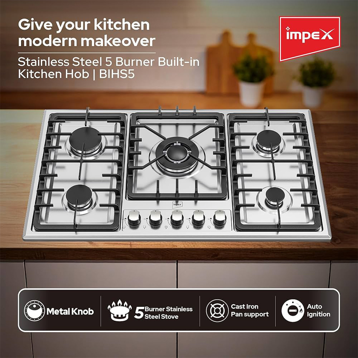 Impex Stainless Steel Gas Hob 90x60
